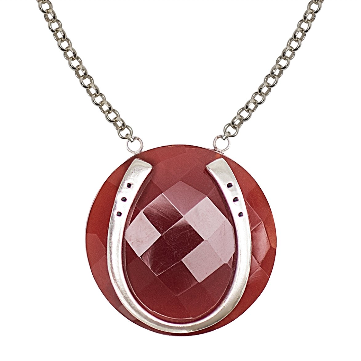 Carnelian - Horseshoe and Sterling Silver Rolo Chain Pendant Necklace Urban-Equestrian