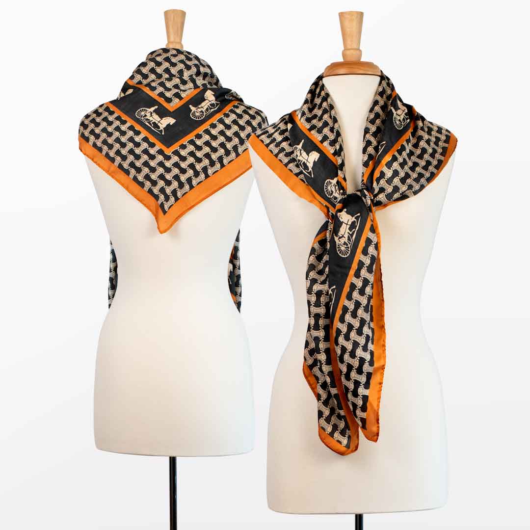 Carriage - Stylized Equestrian Scarf in Tangerine and Black Urban-Equestrian