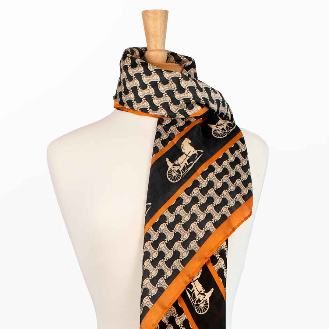 Carriage - Stylized Equestrian Scarf in Tangerine and Black Urban-Equestrian