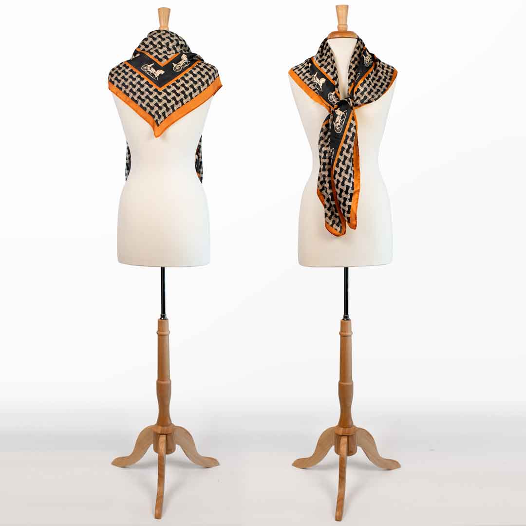 Carriage - Stylized Equestrian Scarf in Tangerine and Black Urban-Equestrian