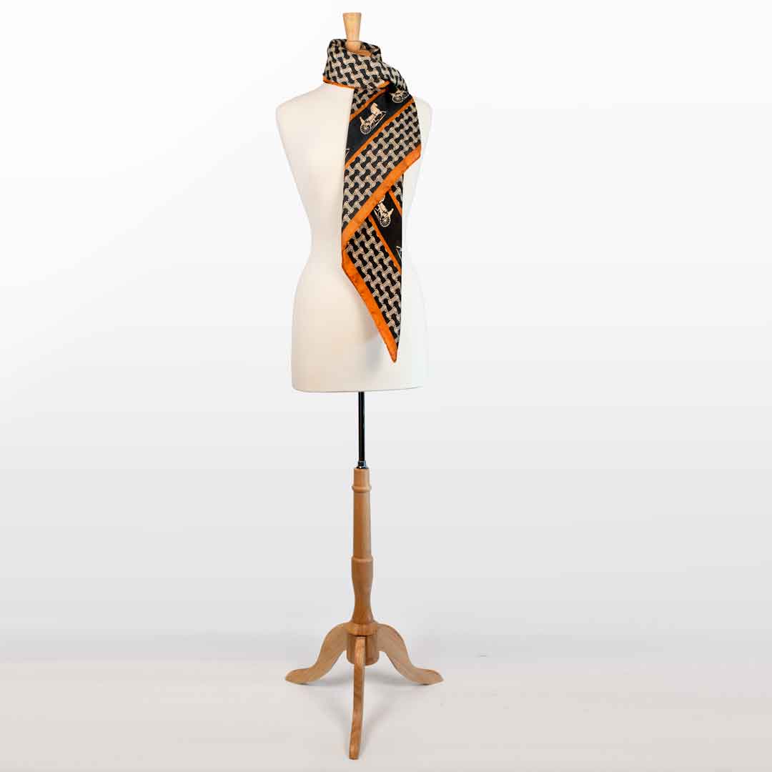 Carriage - Stylized Equestrian Scarf in Tangerine and Black Urban-Equestrian