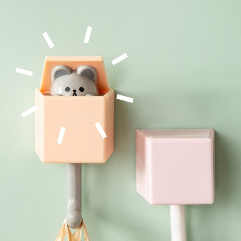Cartoon Cat Hook Self Adhesive Dormitory Bedroom Door Hangers Hooks Key Umbrella Towel Cap Coat Rack Wall Animal Decoration Rack Non-Marking Hook Nail-Free Animal Hook Entrance Key Strong Sticking Hook Stevvex