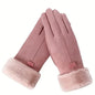 Cashmere Warm Suede Leather Plush Touch Screen Gloves