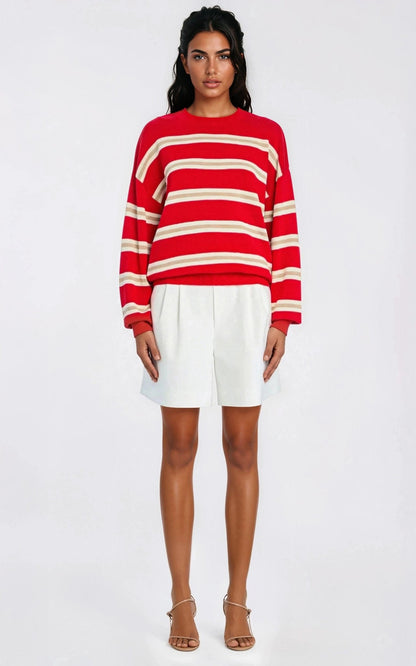 Cassian Sweater – Cherry/Sand/Eggshell XO, Tina