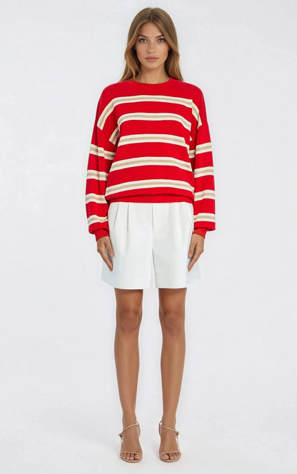 Cassian Sweater – Cherry/Sand/Eggshell XO, Tina