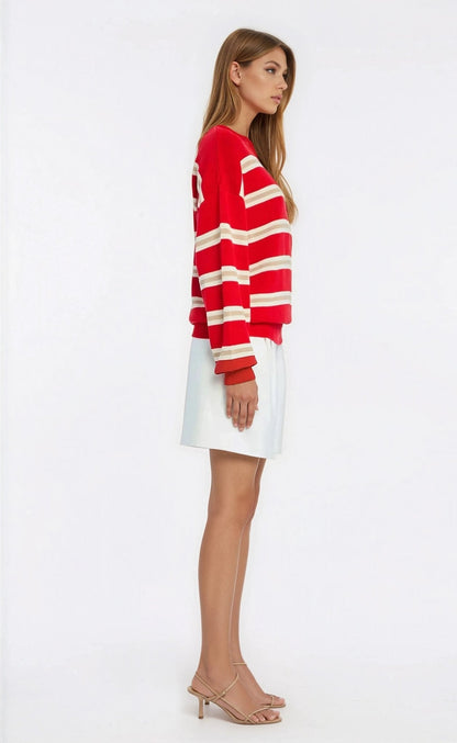 Cassian Sweater – Cherry/Sand/Eggshell XO, Tina