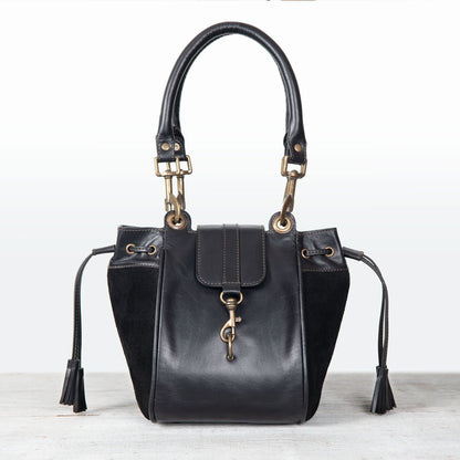 Cassidy - Luxury Leather Bucket Handbag in Black Urban-Equestrian