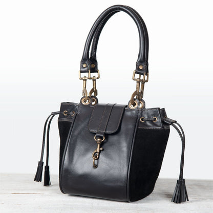 Cassidy - Luxury Leather Bucket Handbag in Black Urban-Equestrian