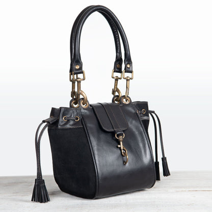 Cassidy - Luxury Leather Bucket Handbag in Black Urban-Equestrian
