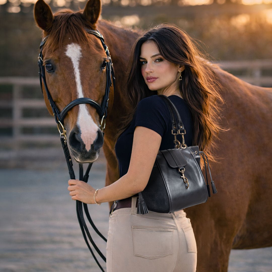 Cassidy - Luxury Leather Bucket Handbag in Black Urban-Equestrian