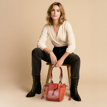 Cassidy - Luxury Leather Bucket Handbag in Cognac Urban-Equestrian