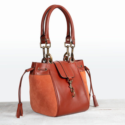 Cassidy - Luxury Leather Bucket Handbag in Cognac Urban-Equestrian