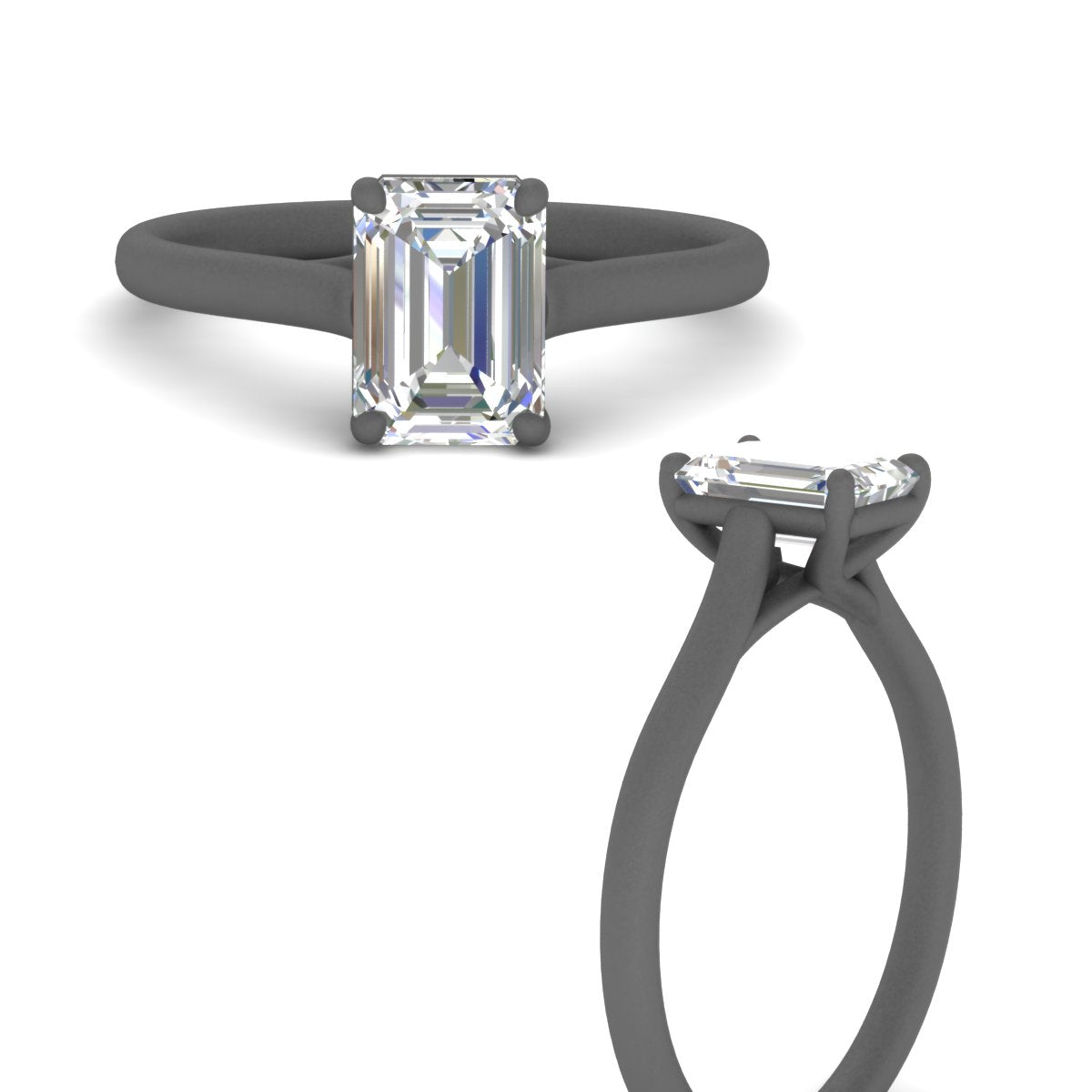 Cathedral Flat Band Emerald Cut Solitaire Engagement Ring Fascinating Diamonds