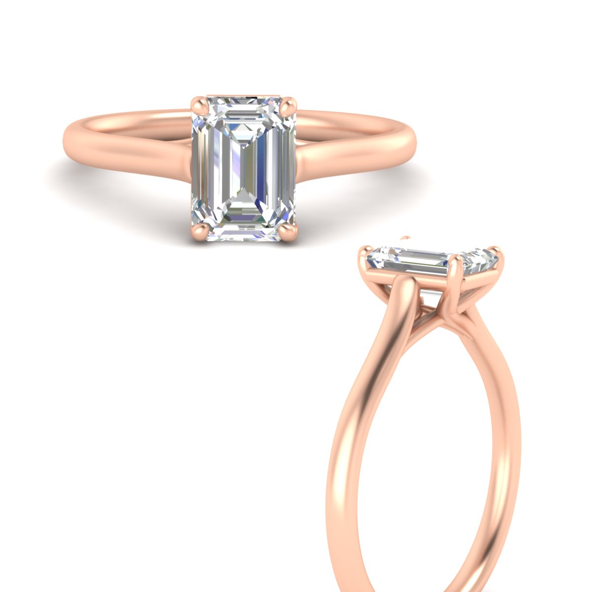 Cathedral Flat Band Emerald Cut Solitaire Engagement Ring Fascinating Diamonds