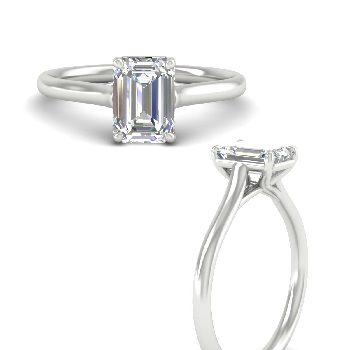 Cathedral Flat Band Emerald Cut Solitaire Engagement Ring Fascinating Diamonds