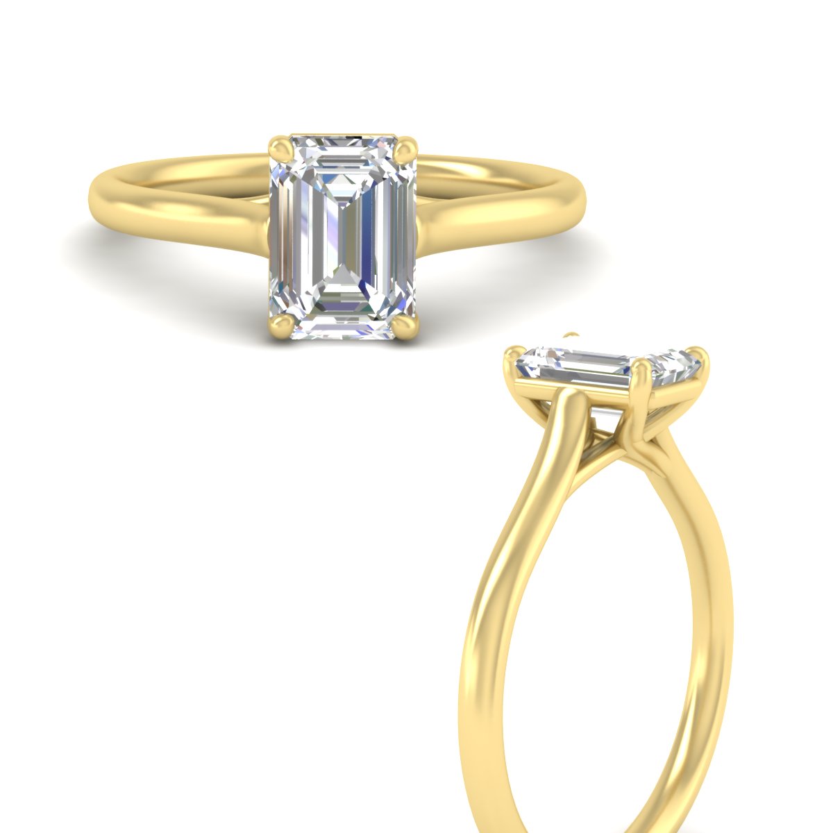 Cathedral Flat Band Emerald Cut Solitaire Engagement Ring Fascinating Diamonds