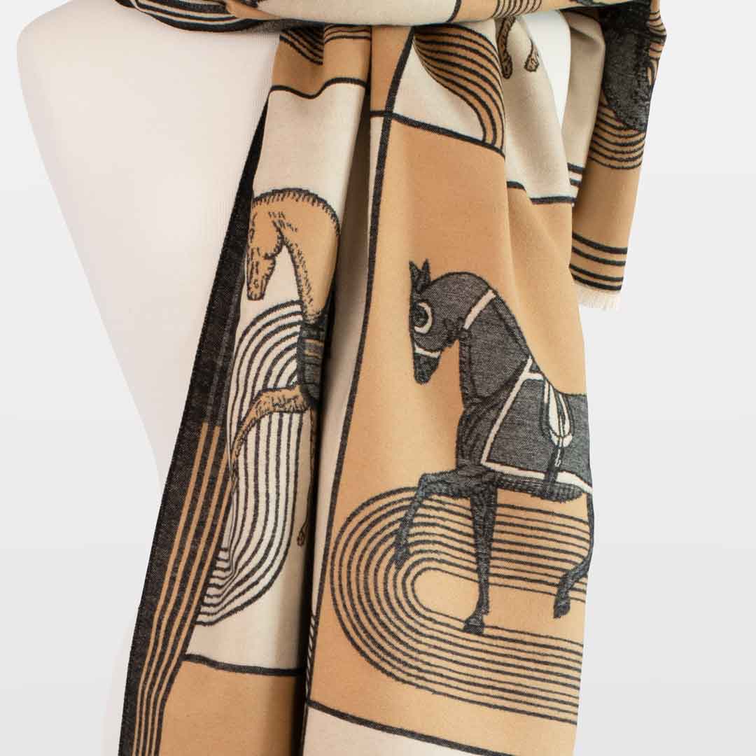 Cavallo -  Caramel Equestrian Motif Luxe Shawl Urban-Equestrian