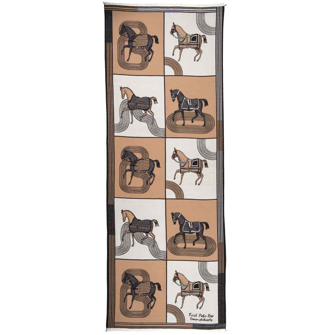 Cavallo -  Caramel Equestrian Motif Luxe Shawl Urban-Equestrian