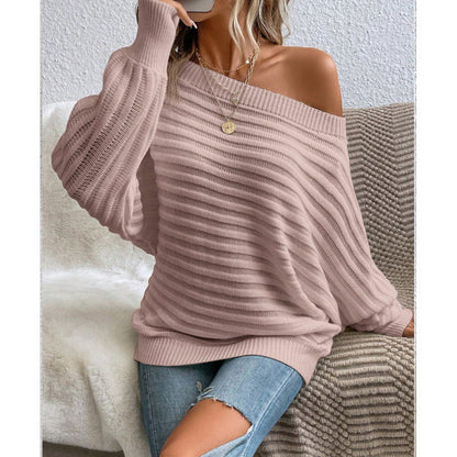 Off-Shoulder Batwing Sweater – Loose Knit Pull-Over for Fall FitiqueFit