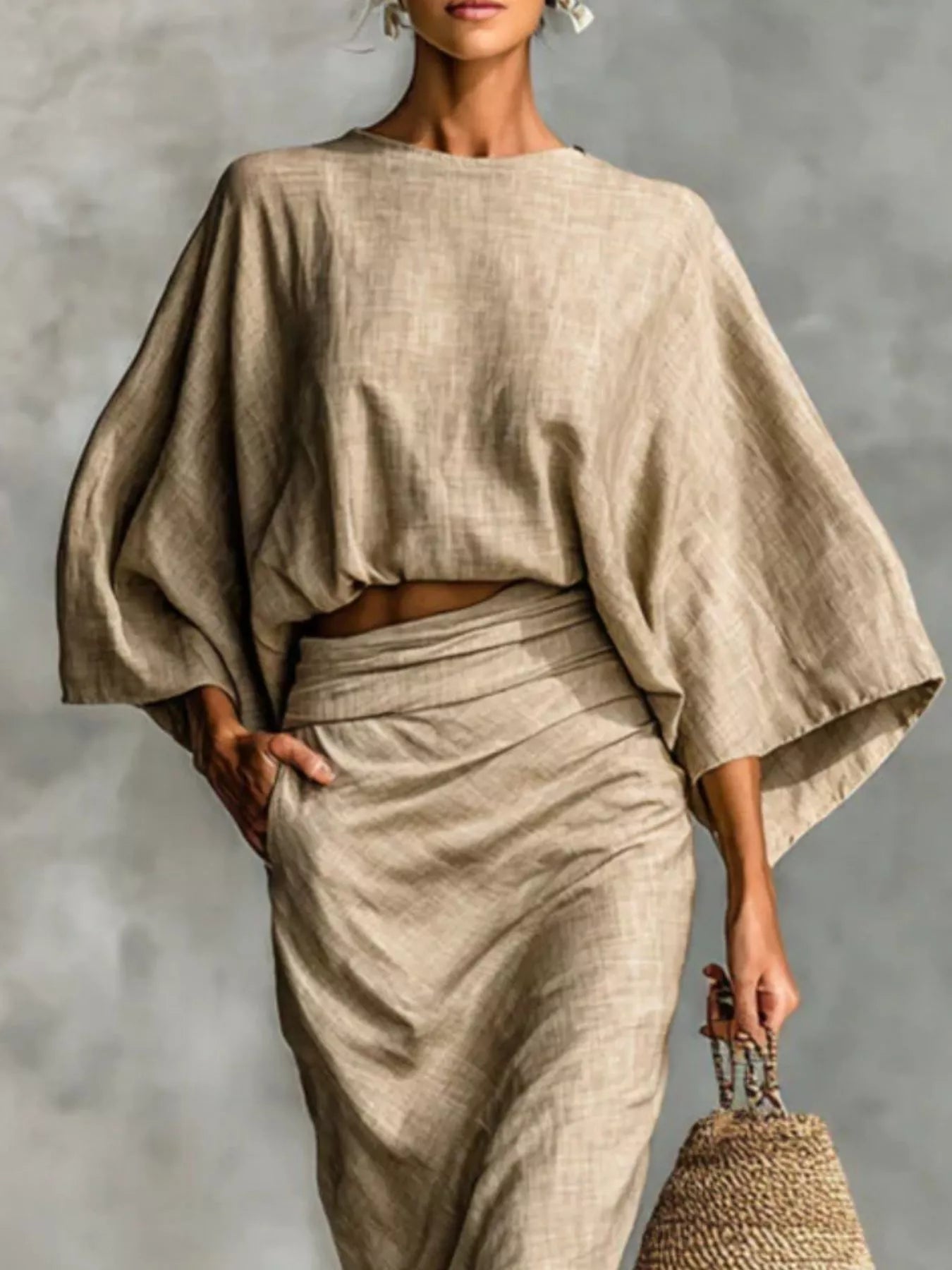 Full Size Kimono Sleeve Top and Ruched Skirt Set Plus Size See size chart under “more details” The Fashion Celestial