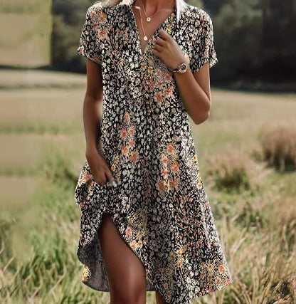 Ethnic Print Midi Dress – Scoop Neck Geometric Pattern Boho Dress FitiqueFit