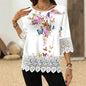 Printed Patchwork Three-Quarter Sleeve Top – Women's Loose Fit Pullover FitiqueFit