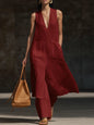 Women's V-Neck Sleeveless Linen Dress Set – Casual Chic FitiqueFit