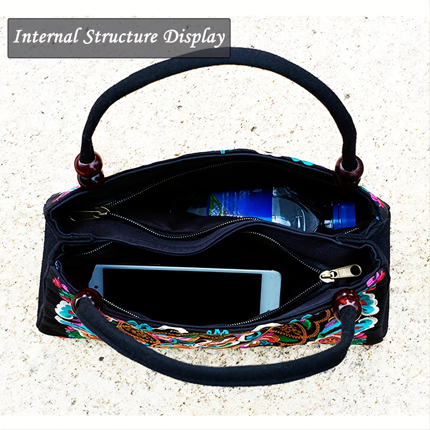 Embroidered Handbag, Double Zipper Bag, Women's Printed Handbag NovaCart