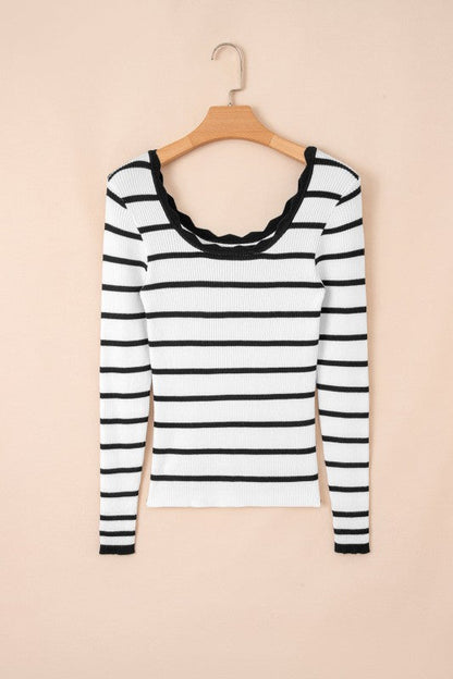 Stripe Scalloped Scoop Neck Ribbed Knit Sweater Shop Style & More | Fresh Looks, Everyday Deals & Free Shipping