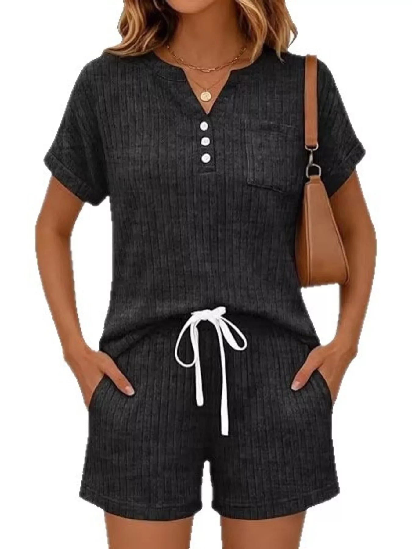 Casual Ribbed Knit Tee and Shorts Set New Era Fashion LLc