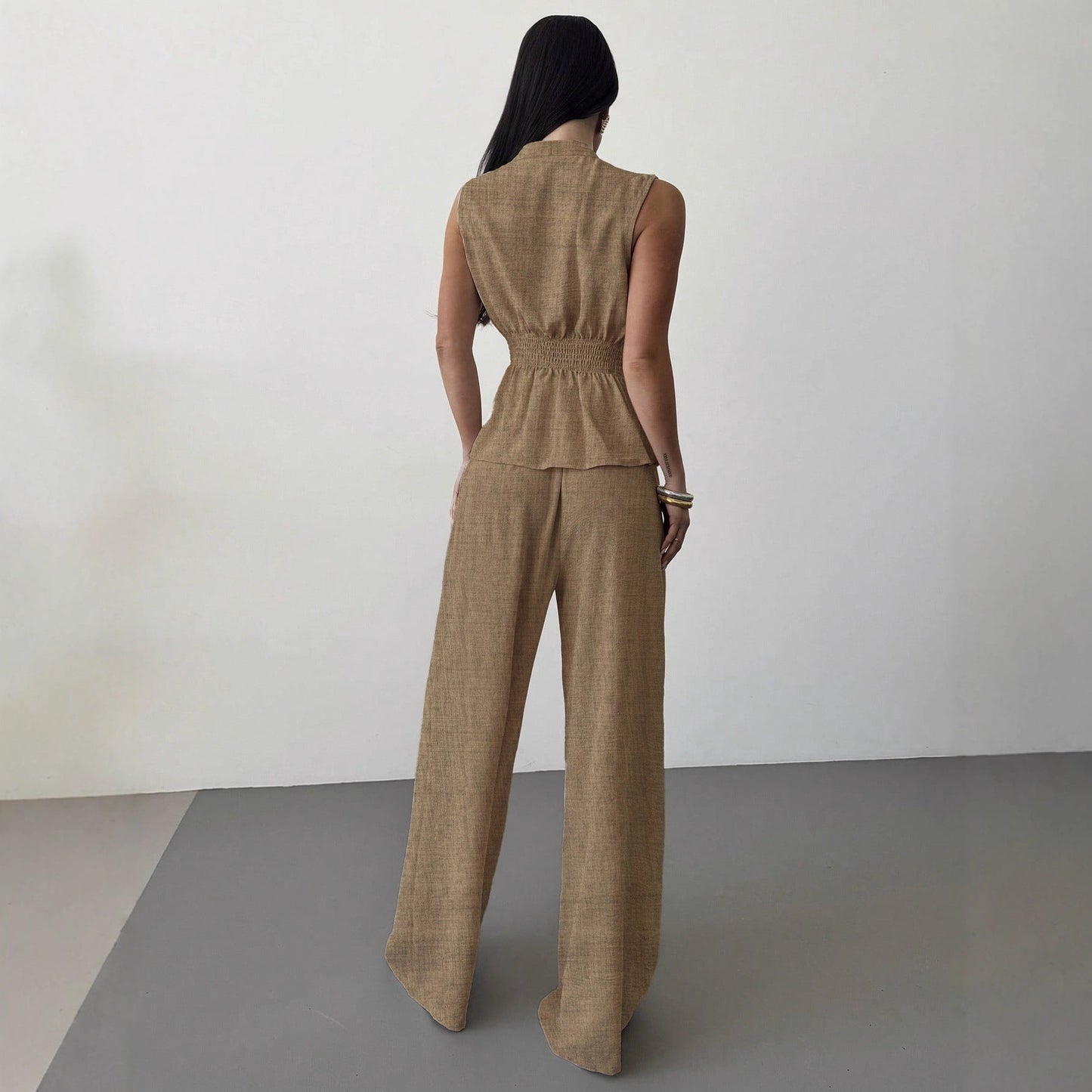 Women's Lace-Up V-Neck Vest & Pants Two-Piece Set – Elegant Commuter FitiqueFit