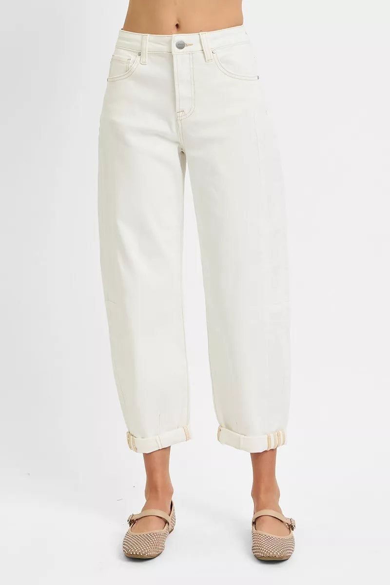 RISEN Full Size High Rise Barrel Cropped Jeans Plus Size Garden Naked Curves