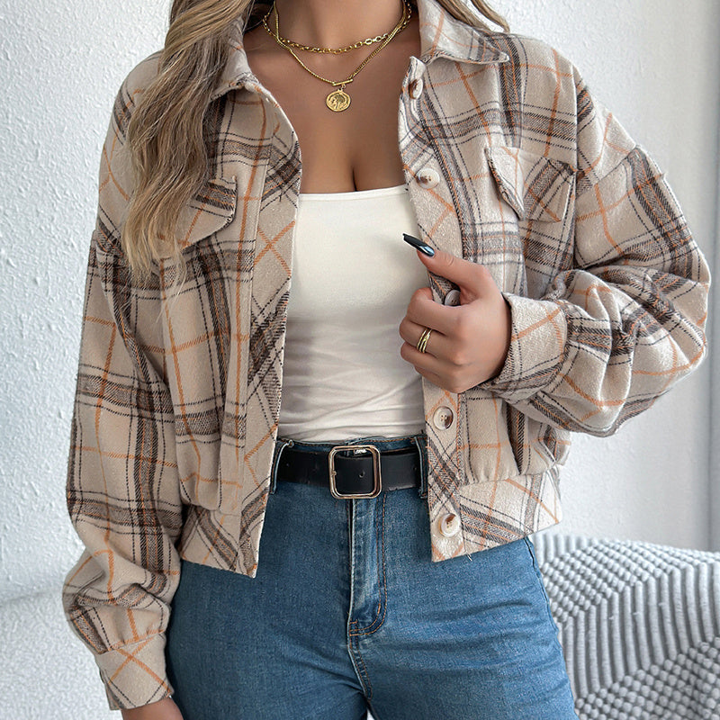 Plaid Shacket – Women’s Long-Sleeve Button-Down Shirt Jacket FitiqueFit