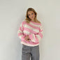 Loose Striped Pullover Sweater Fashion Versatile Long-sleeved Knitted Tops For Women Clothing See size chart under “more details” The Fashion Celestial