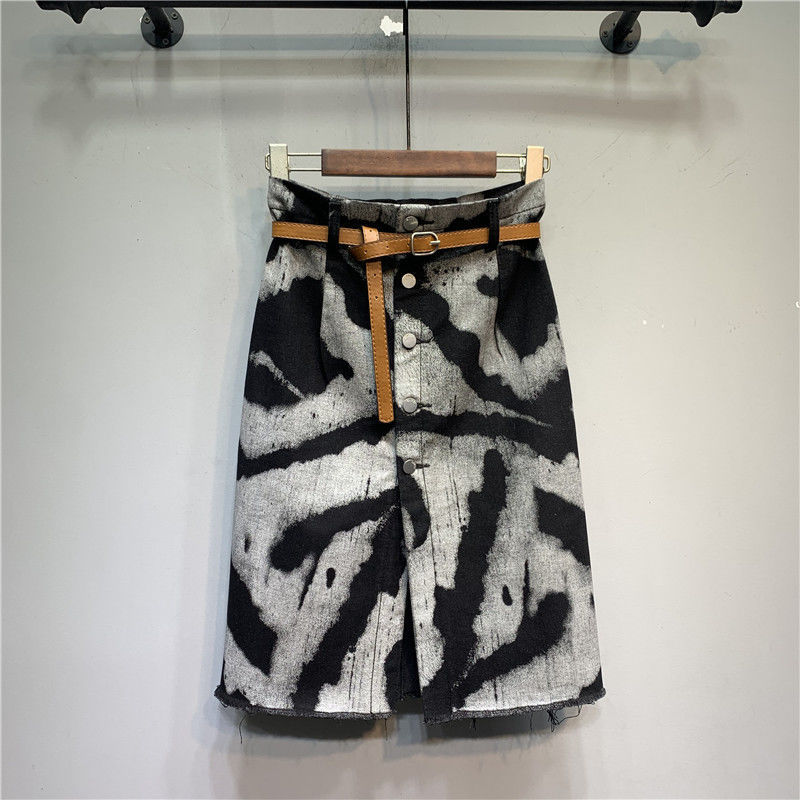 Tie-dyed High Waist Stretch Denim Skirt Grayceful LLC