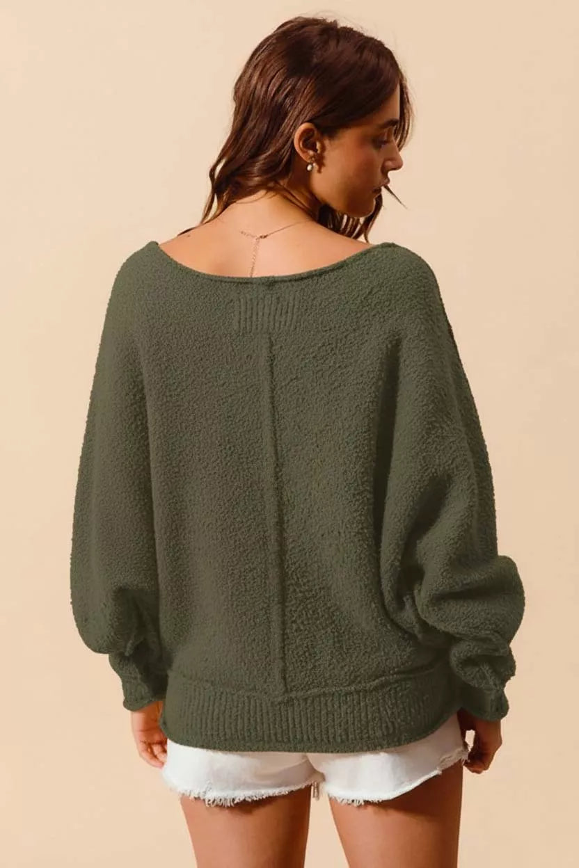 SO ME Loose Fit Exposed Seam Slouchy Boucle Sweater FitiqueFit