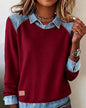 Denim Collar Patchwork Pullover Knitwear Top – Women’s Street Style FitiqueFit