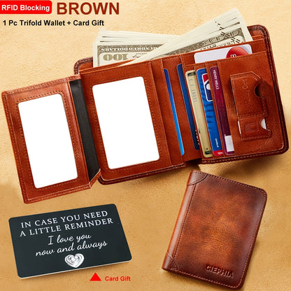 Genuine Leather Men's Wallet/Ultra-Thin Top-Grain Cowhide/Compact Multi-Function ID Credit Card Holder/RFID Blocking/Blessing Card Set/Christmas Valentine's Day Father's Day Gift NovaCart