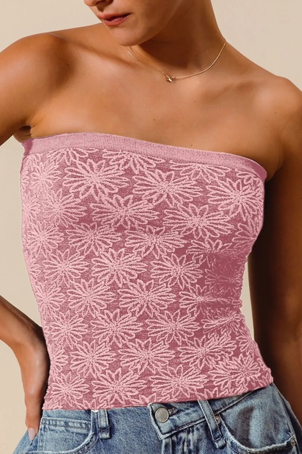 SO ME Jacquard Floral Two Tone Seamless Tube Top West2East Surf