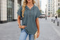 Women's Waffle Knit Hooded Short-Sleeve Top – Drawstring Button Pullover FitiqueFit