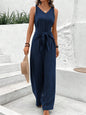 Blue V-Neck Twist Strap Jumpsuit For Women Grayceful LLC