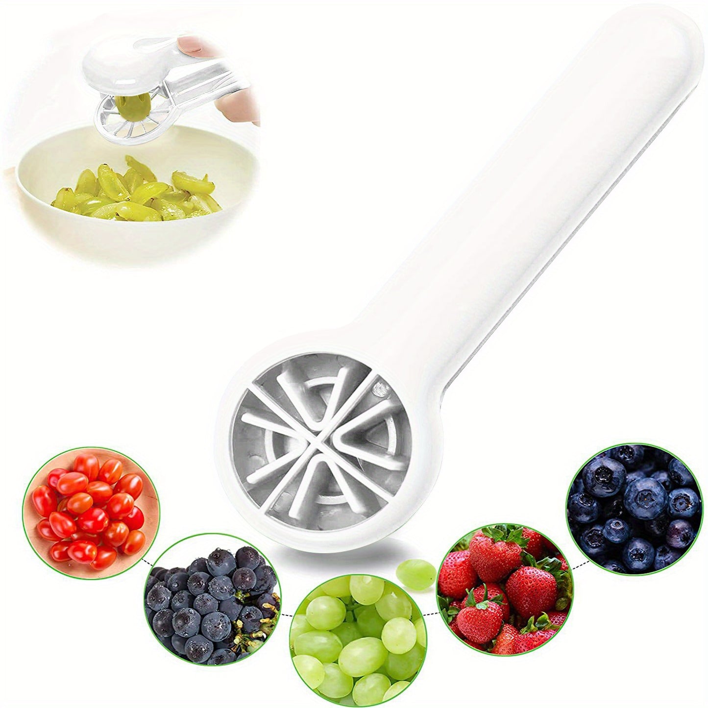 PANCERKA Portable Fruit Cutter - No Blade, Easy Grip Handle, Ergonomic Design for Safe Slicing, Dishwasher Safe, Ideal for Grapes, Cherries, Tomatoes, Strawberries, and Small Fruits, Fruit Slicing Tool | Ergonomic Handle | Du NovaCart