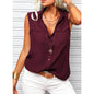 Women's Lapel Collar Sleeveless Top – Loose Fit, Pockets, Solid Color FitiqueFit