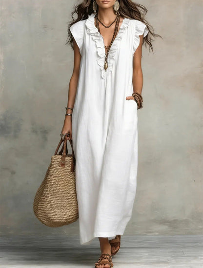 Women's Sleeveless Ruffle Pocket Maxi Dress FitiqueFit