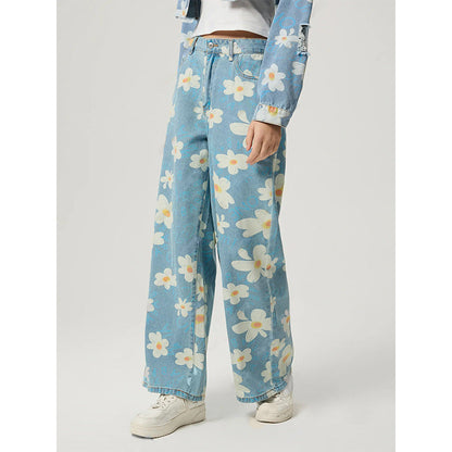 Women's Vintage Floral Print Straight-Leg Jeans FitiqueFit