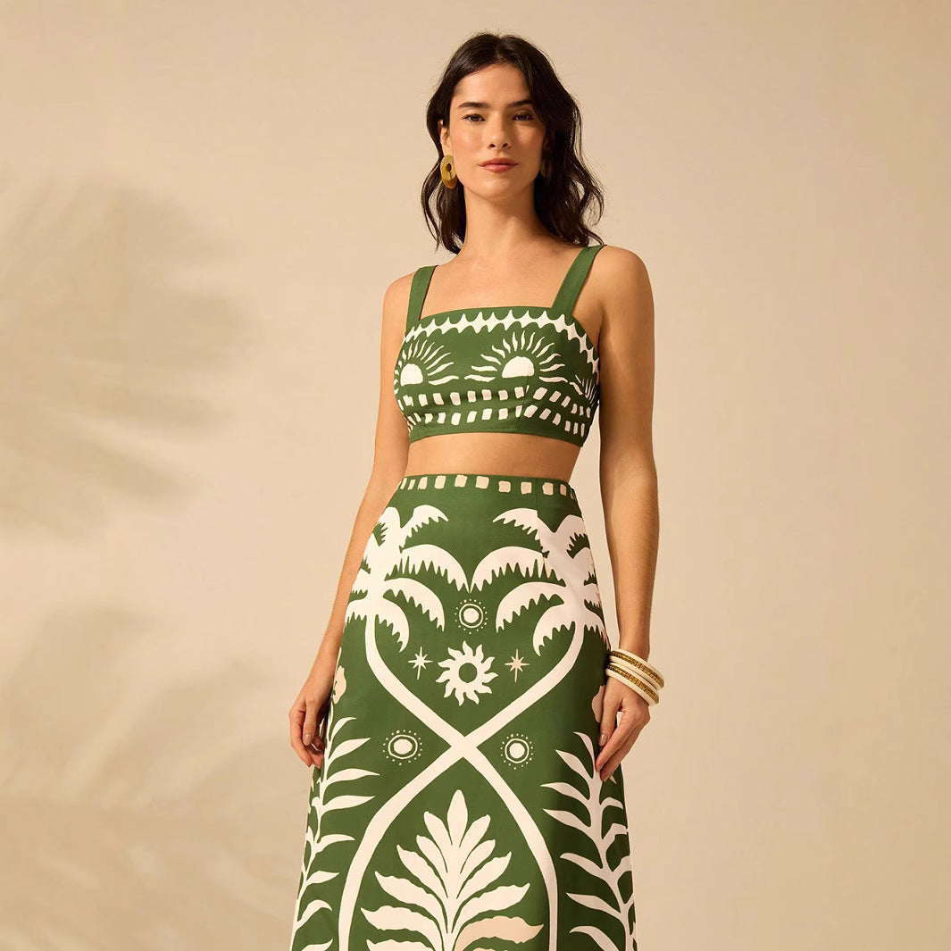 Women's Floral Printed Camisole & High-Waisted Midi Skirt Set FitiqueFit
