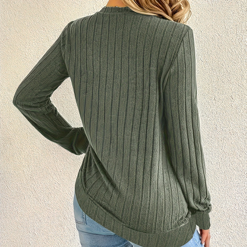 Women's Long Sleeve Blouses Shirts With Ribbed Knit Basic Tops FitiqueFit