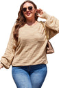 Rose Tan Solid Checkered Textured Knit Plus Size Sweater Garden Naked Curves