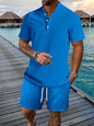 Men's Full Size Button Detail Short Sleeve Top and Shorts Set Plus Size New Era Fashion LLc