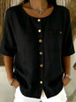 Crew-Neck 3/4 Sleeve Shirt with Metal Buttons – 7 Colors, S–3XL FitiqueFit